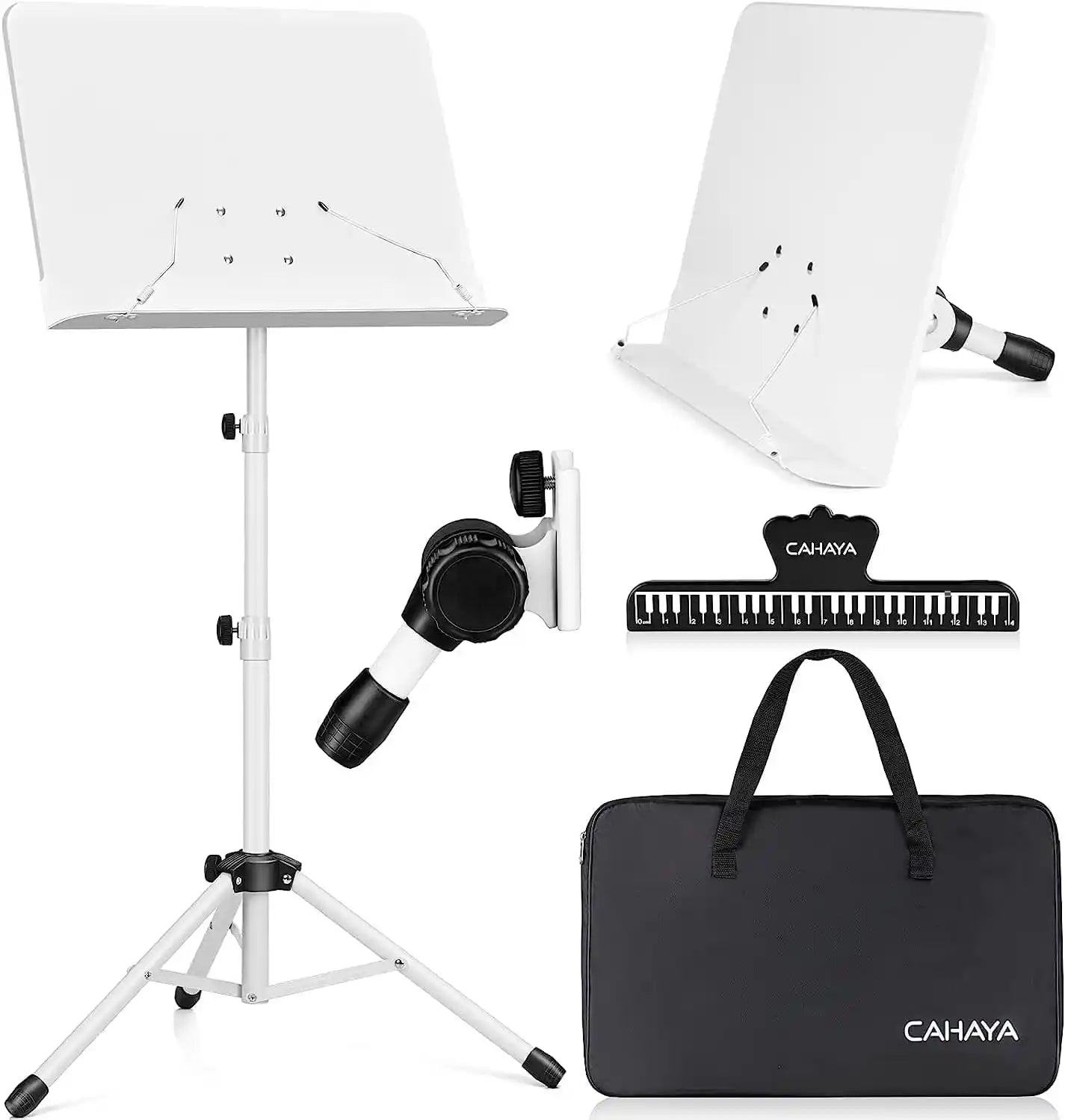 2-in-1 Metall Notenständer klappbar & höhenverstellbar Weiß CAHAYA