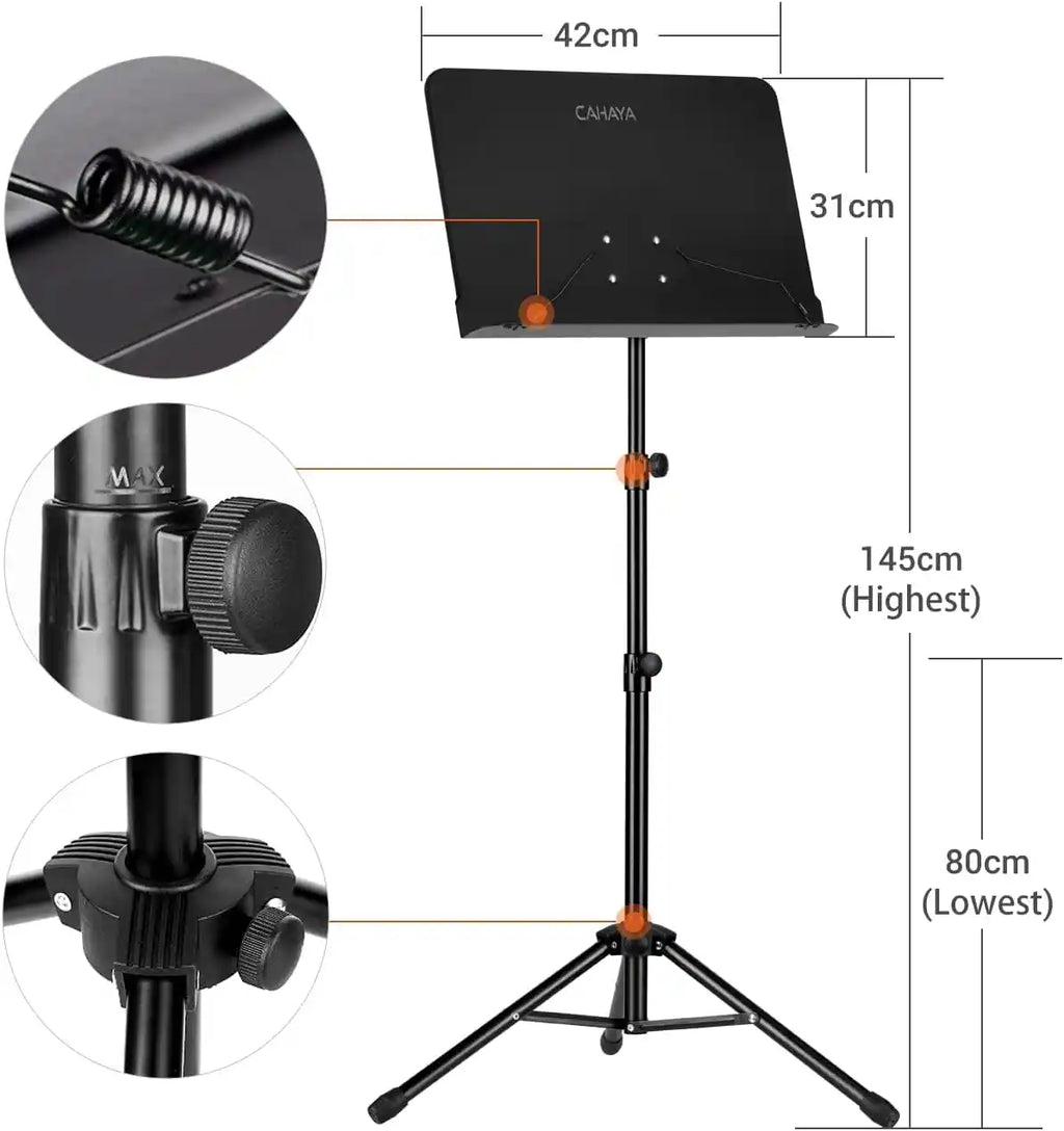 2-in-1 Metall Notenständer klappbar & höhenverstellbar Schwarz CAHAYA