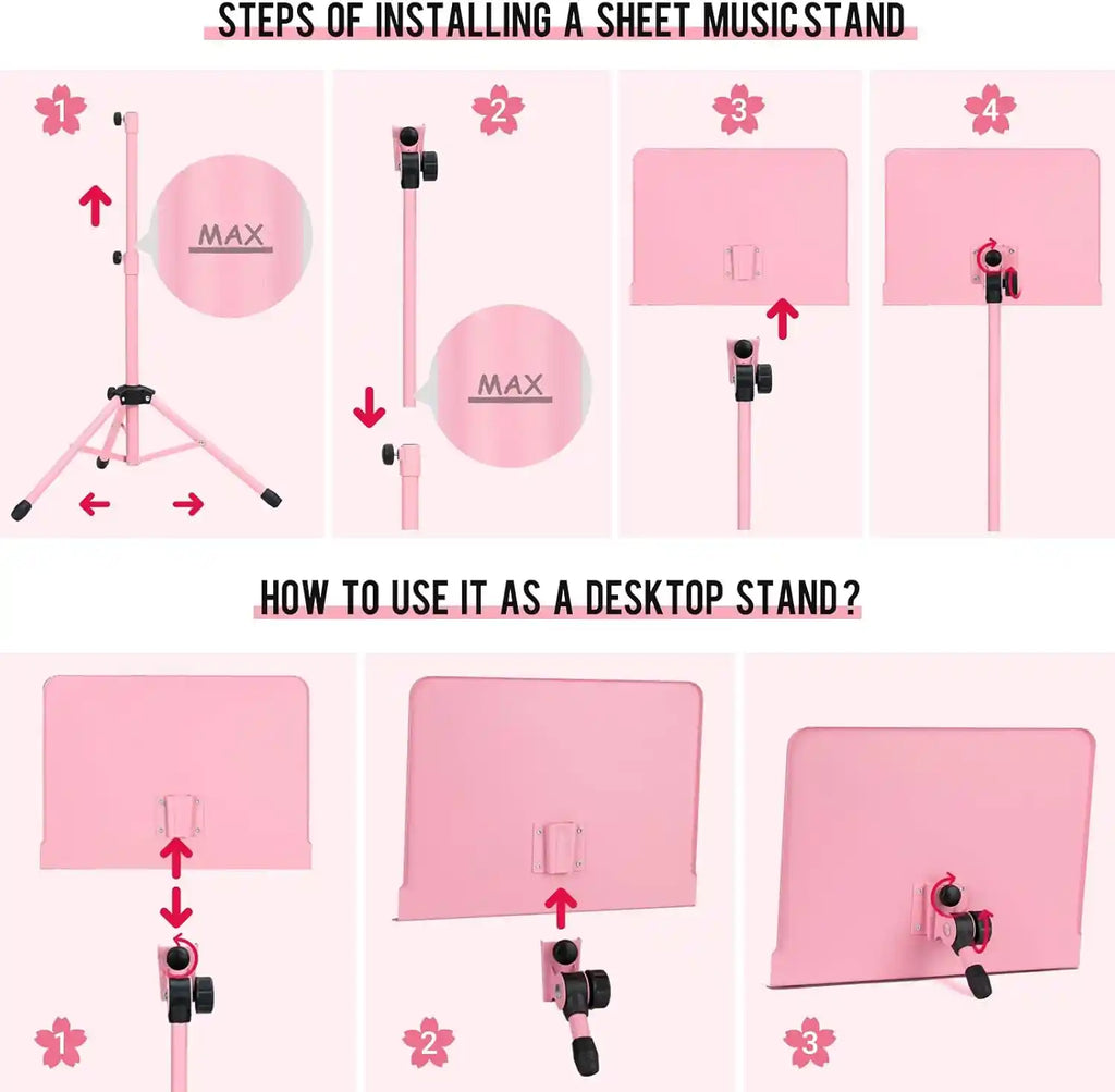 2-in-1 Metall Notenständer klappbar & höhenverstellbar Rose CAHAYA
