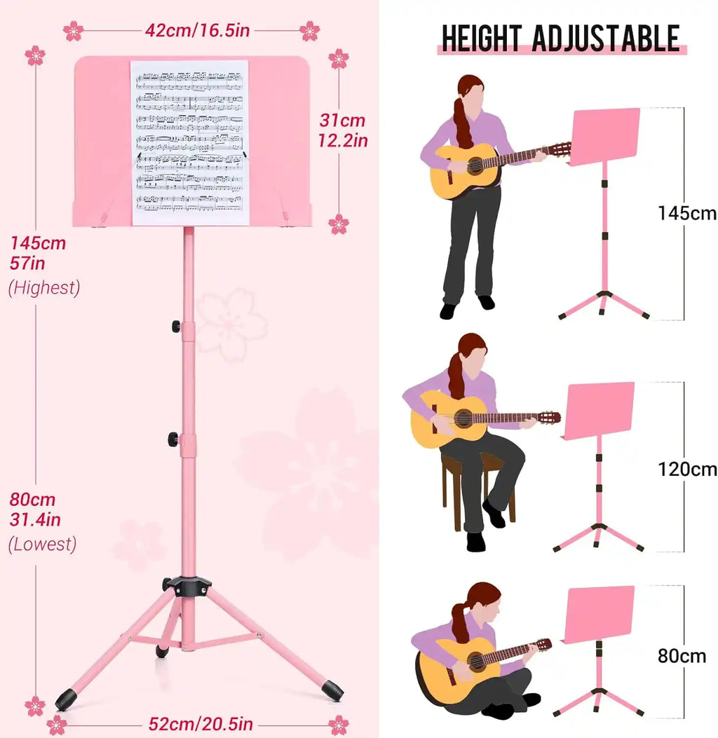 2-in-1 Metall Notenständer klappbar & höhenverstellbar Rose CAHAYA